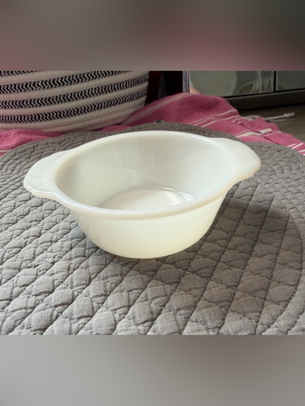 Fire King White Milk Glass Mini Bowl with Handles